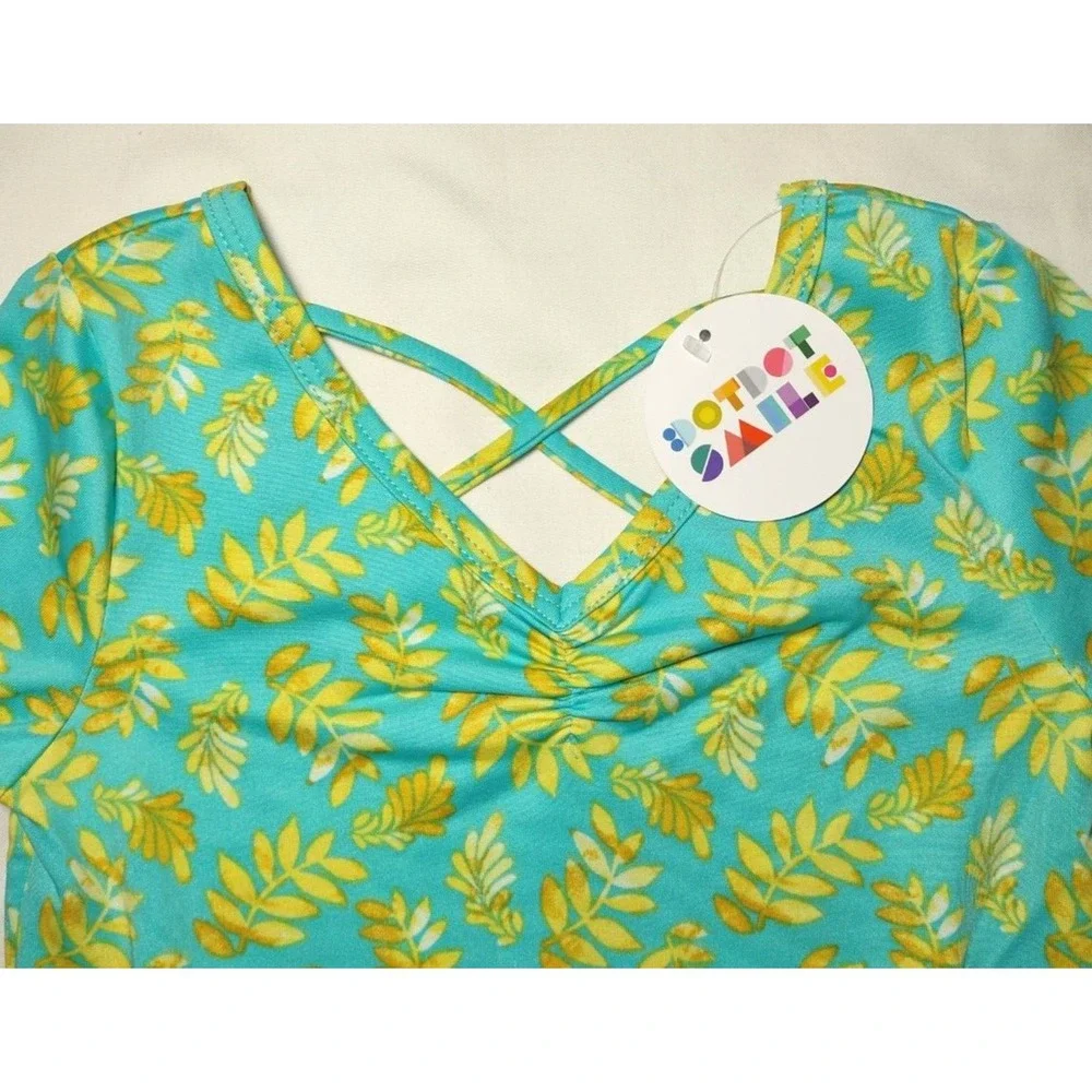 Dot Dot Smile‎ Girls 7 Aqua Blue Green Leaves Ballerina Twirl Dress Leaf